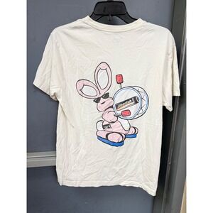 Jiberish Mens Graphic T-Shirt Medium Cream Streetwear Bunny Drummer Tee